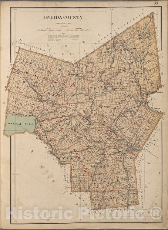 Historic 1895 Map - New York State, Plate No. 22 [Map Of Oneida County] - Atlas Of The State Of New York - Vintage Wall Art