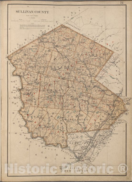 Historic 1895 Map - New York State, Plate No. 24 [Map Of Sullivan County] - Atlas Of The State Of New York - Vintage Wall Art