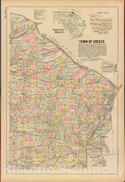 Historic 1902 Map - Monroe County, Double Page Plate No. 5 [Map Of Town Of Greece, Vintage Wall Art