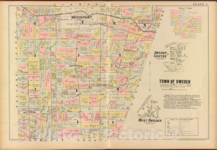 Historic 1902 Map - Monroe County, Double Page Plate No. 9 [Map Of Town Of Sweden] - Vintage Wall Art