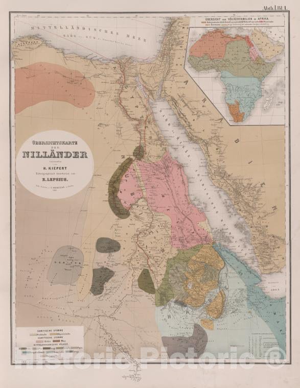 Historic 1849 Map - Ibersichtskarte Der Nillander. - Egypt - Nile River Valley - Vintage Wall Art