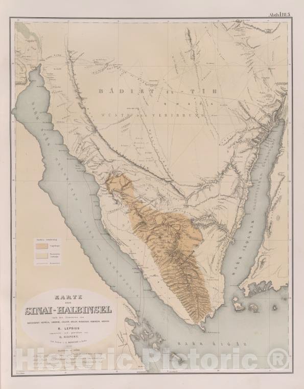 Historic 1849 Map - Karte Der Sinai-Halbinsel. - Egypt - Sinai (Egypt) - Vintage Wall Art