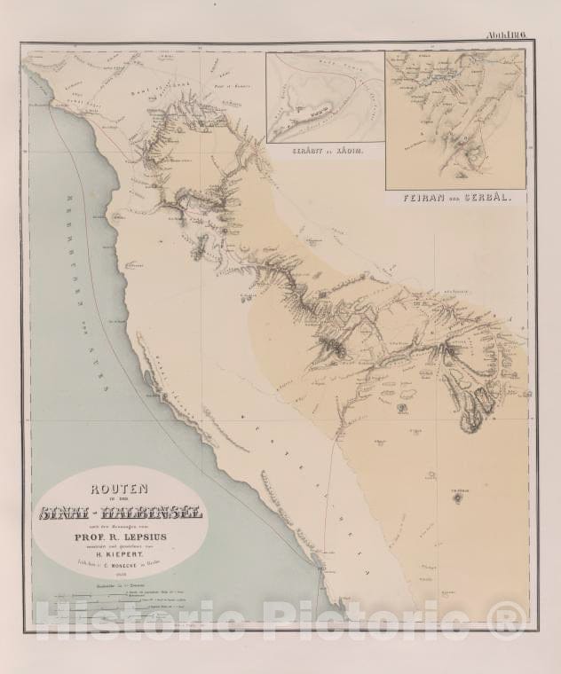 Historic 1849 Map - Routen In Der Sinai-Halbinsel. - Egypt - Sinai (Egypt) - Vintage Wall Art