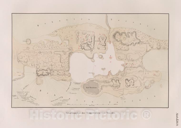 Historic 1849 Map - Situationsplan Der Tempelruinen Von Memphis. - Egypt - Memphis (Extinct City) - Vintage Wall Art