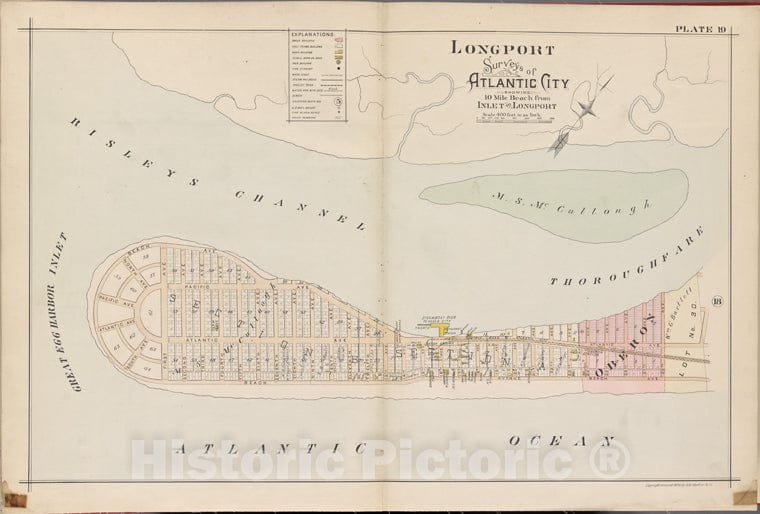 Historic Map - 1896 Atlantic City, New Jersey (N.J.), Double Page Plate No. 19 [Risleys Channel, Atlantic Ocean, Great Egg Harbor Inlet] - Vintage Wall Art