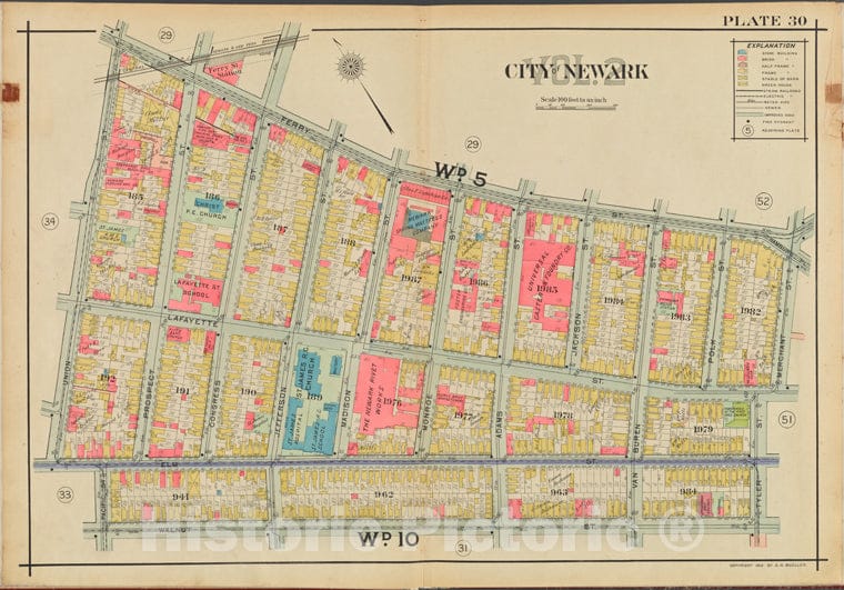 Historic Map - 1911 Newark, New Jersey (N.J.), V. 2, Double Page Plate No. 30 [Ferry St, Merchant St, Tyler St, Walnut St, Union St.] - Vintage Wall Art