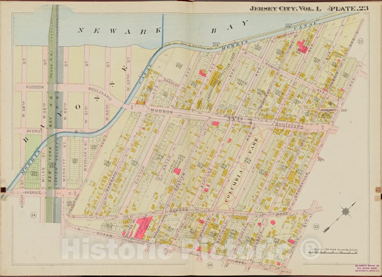 Historic Map - 1908 Hudson County, New York (N.Y.), Newark Bay, Greenville Ave, Linden Ave, Ocean Ave, W. 58Th St. - Vintage Wall Art