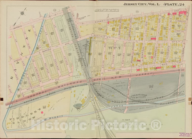 Historic Map - 1908 Hudson County, New York (N.Y.), Avenue C, Ocean Ave, Linden Ave, Morris Canal, 52Nd St. - Vintage Wall Art