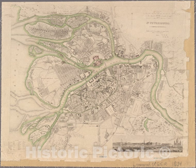 Historic 1834 Map - St. Petersburg = Sanktpeterburga - Saint Petersburg (Russia) - Maps Of Europe - Russia - Vintage Wall Art