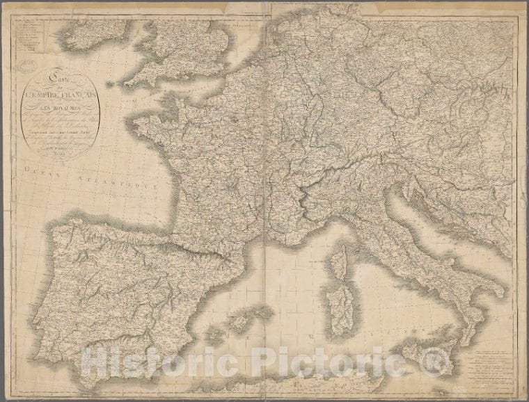 Historic Map - 1811 France, French Empire And The Kingdoms Of Spain, Portugal, Italy And Naples And The Confederation Of The Rhine - Vintage Wall Art