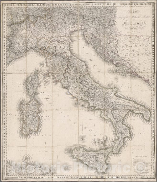 Historic 1821 Map - Carta Geografica Statistica E Postale Dell'Italia - Italy - Maps Of Europe - Vintage Wall Art