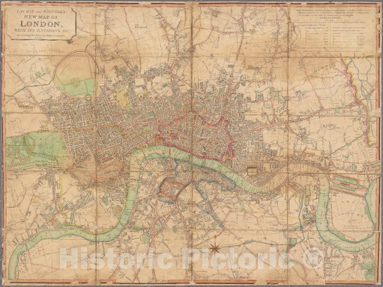 Historic Map - 1817 London (England) Europe, Laurie And Whittle'S New Map Of London With Its Environs, C. Including The Recent Improvements. - Vintage Wall Art