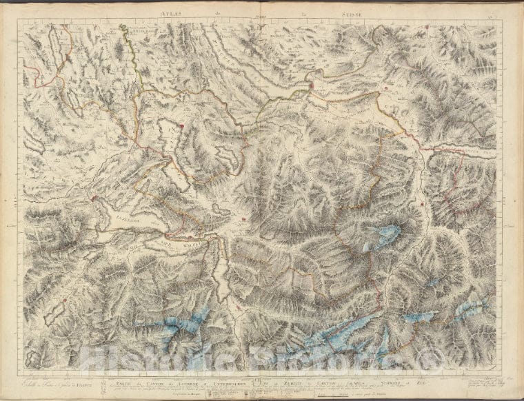 Historic 1802 Map - Partie Du Canton De Lucerne D'Unterwalden D'Uri Et Zurich Le Canton Glarus Schweiz Et Zug. - Switzerland - Maps Of Europe - Atlas Suisse. - Vintage Wall Art