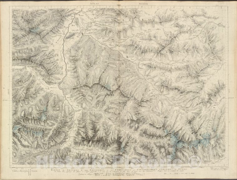 Historic 1802 Map - Partie Des Grisons Du Haut Rheinthal Et Ses Frontieres Au Gouvernement D' Arlberg Et Tyrol. - Switzerland - Maps Of Europe - Atlas Suisse. - Vintage Wall Art