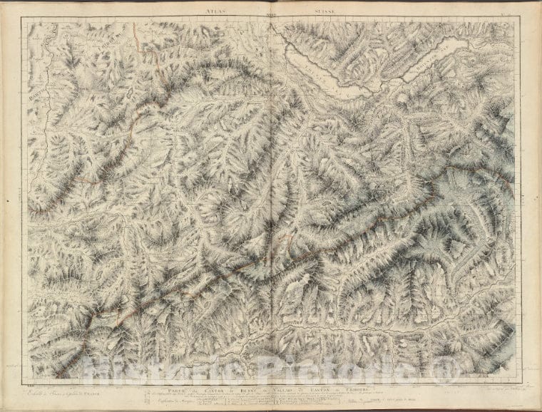 Historic 1802 Map - Partie Du Canton De Berne Du Vallais Et Canton De Fribourg. - Switzerland - Maps Of Europe - Atlas Suisse. - Vintage Wall Art