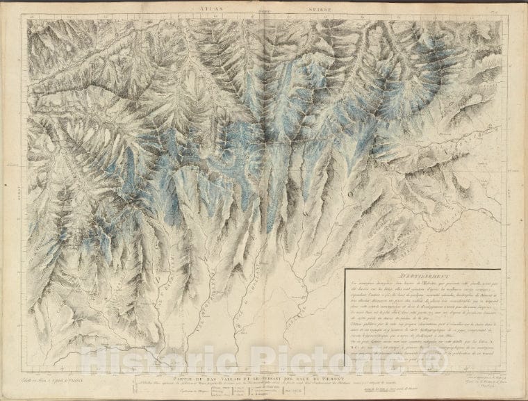 Historic 1802 Map - Partie Du Bas Vallais Et Le Versant Des Eaux Du Piemont. - Switzerland - Maps Of Europe - Atlas Suisse. - Vintage Wall Art