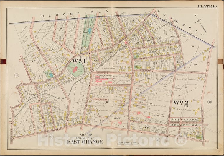 Historic Map - 1904 Essex County, New Jersey (N.J.), East Orange. Plate No. 10 [Map Arlington Ave, Springdale Ave, N. Park St, Lake St, N. Brighton Ave.] - Vintage Wall Art