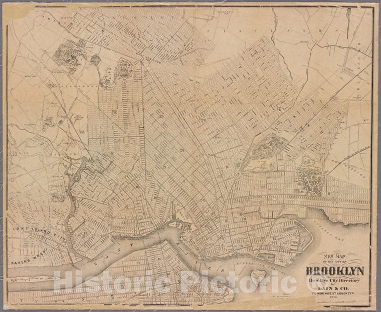 Historic 1875 Map - New Map Of The City Of Brooklyn - Brooklyn (New York, N.Y.) Maps Of New York City And State - Brooklyn - Vintage Wall Art