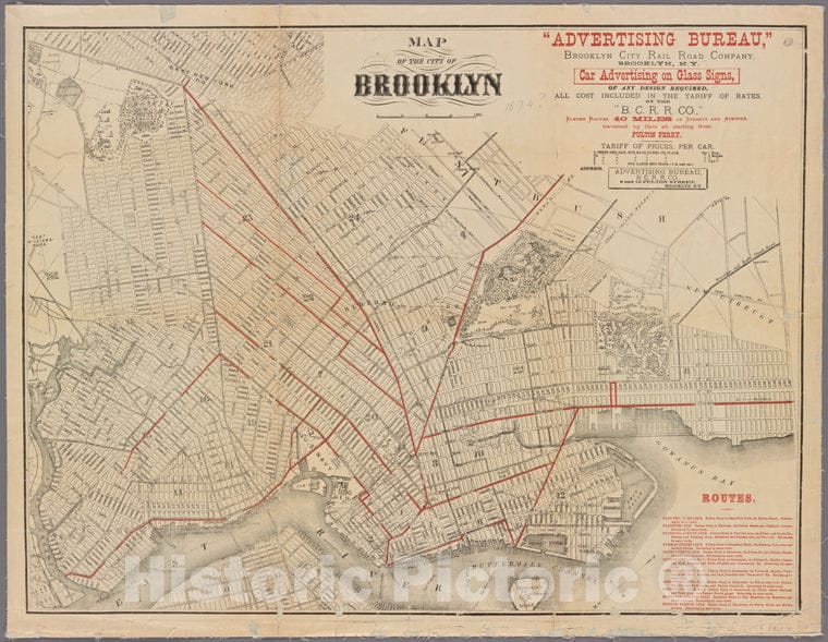 Historic 1874 Map - Map Of The City Of Brooklyn - Brooklyn (New York, N.Y.) Maps Of New York City And State - Brooklyn - Vintage Wall Art