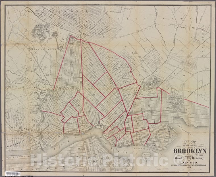 Historic 1874 Map - New Map Of The City Of Brooklyn - Brooklyn (New York, N.Y.) Maps Of New York City And State - Brooklyn - Vintage Wall Art