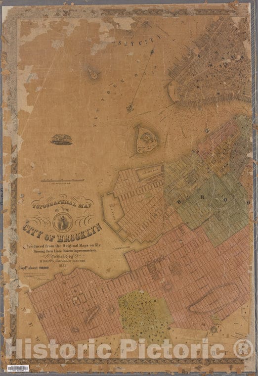 Historic 1855 Map - Topographical Map Of The City Of Brooklyn As Reduced From The Or - Brooklyn (New York, N.Y.) Maps Of New York City And State - Brooklyn - Vintage Wall Art