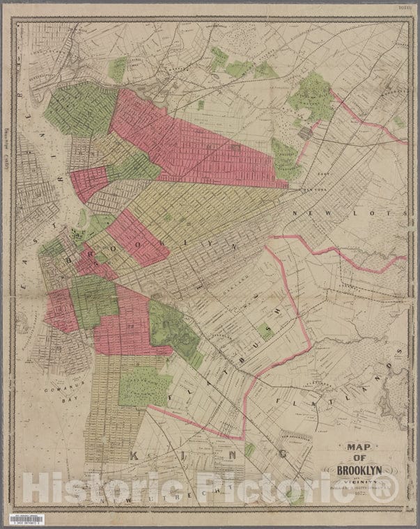 Historic 1872 Map - Map Of Brooklyn And Vicinity. - Brooklyn (New York, N.Y.) Maps Of New York City And State - Brooklyn - Vintage Wall Art