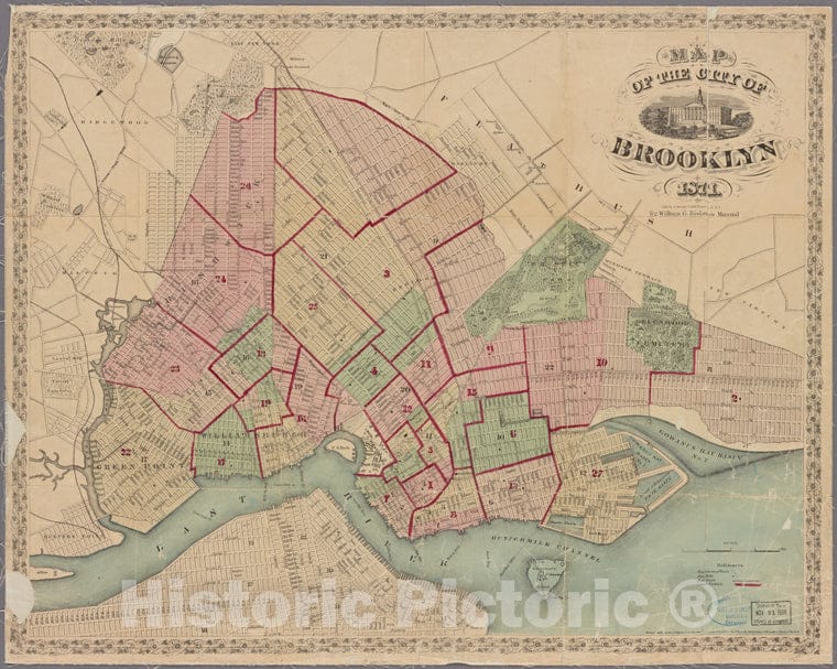 Historic 1871 Map - Map Of The City Of Brooklyn, For William G. Bishop'S Manual. - Brooklyn (New York, N.Y.) Maps Of New York City And State - Brooklyn - Vintage Wall Art