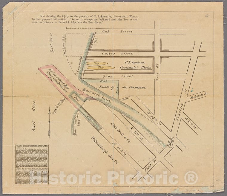 Historic 1870 Map - Map Showing The Injury To The Property T. F. Rowland, Continent - Brooklyn (New York, N.Y.) Maps Of New York City And State - Brooklyn - Vintage Wall Art