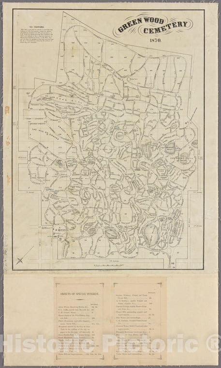 Historic 1870 Map - Greenwood Cemetery [Legend On Separate Sheet Attached.] - Brooklyn (New York, N.Y.) Maps Of New York City And State - Brooklyn - Vintage Wall Art