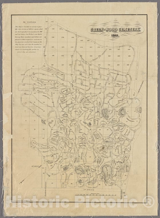 Historic 1861 Map - Greenwood Cemetery. - Brooklyn (New York, N.Y.) Maps Of New York City And State - Brooklyn - Vintage Wall Art