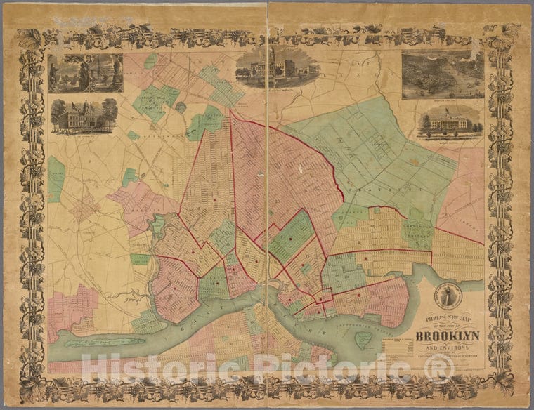 Historic 1861 Map - Phelp'S New Map Of The City Of Brooklyn And Environs. - Brooklyn (New York, N.Y.) Maps Of New York City And State - Brooklyn - Vintage Wall Art