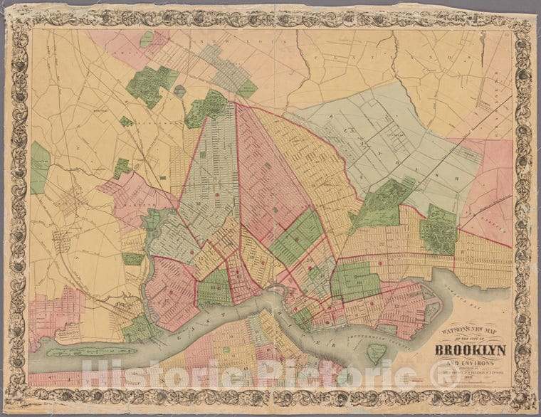 Historic 1869 Map - Map Of The City Of Brooklyn. - Brooklyn (New York, N.Y.) Maps Of New York City And State - Brooklyn - Vintage Wall Art