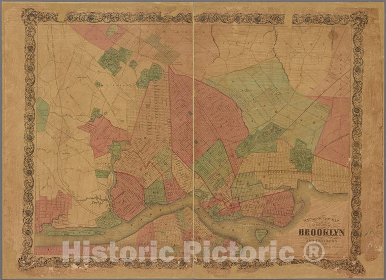 Historic 1869 Map - Watson'S New Map Of The City Of Brooklyn And Environs. - Brooklyn (New York, N.Y.) Maps Of New York City And State - Brooklyn - Vintage Wall Art