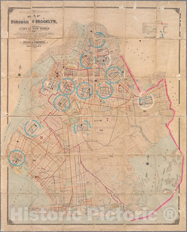 Historic 1899 Map - Latest, Most Complete & Reliable Map Of The Borough Of Brooklyn, Brooklyn (New York, N.Y.) Maps Of New York City And State - Brooklyn - Vintage Wall Art