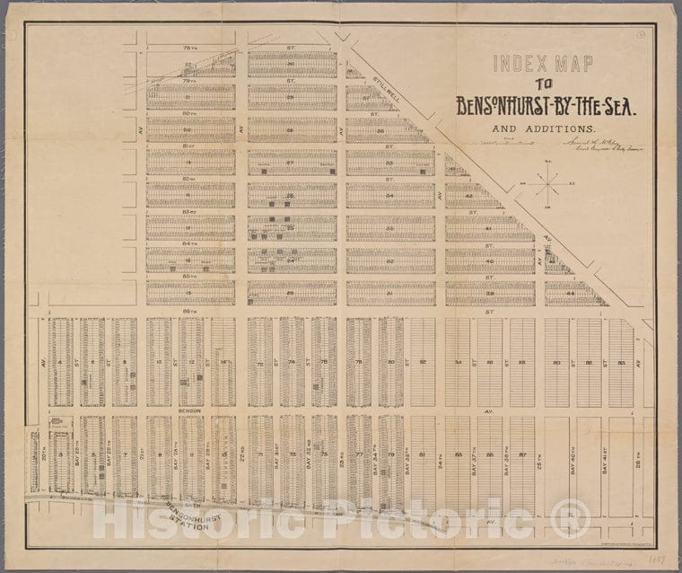 Historic 1889 Map - Index Map To Bensonhurst-By-The-Sea, And Additions. - Brooklyn (New York, N.Y.) Maps Of New York City And State - Brooklyn - Vintage Wall Art