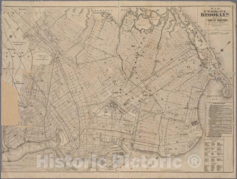 Historic 1891 Map - Map Of The Enlarged City Of Brooklyn. - Brooklyn (New York, N.Y.) Maps Of New York City And State - Brooklyn - Vintage Wall Art