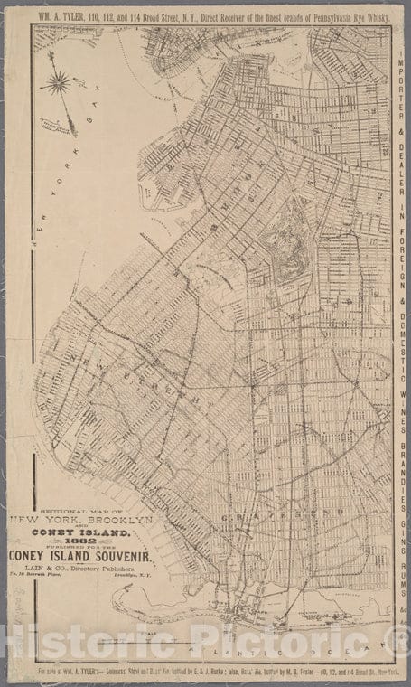 Historic 1882 Map - Sectional Map Of New York, Brooklyn And Coney Island Souvenir. - Brooklyn (New York, N.Y.) Maps Of New York City And State - Brooklyn - Vintage Wall Art