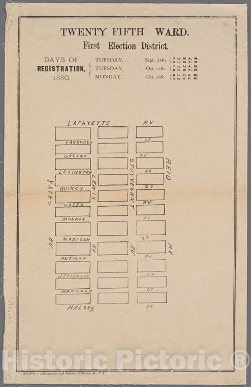 Historic 1880 Map - Map Of The Twenty-Fifth Ward; First Election District. - Brooklyn (New York, N.Y.) Maps Of New York City And State - Brooklyn - Vintage Wall Art