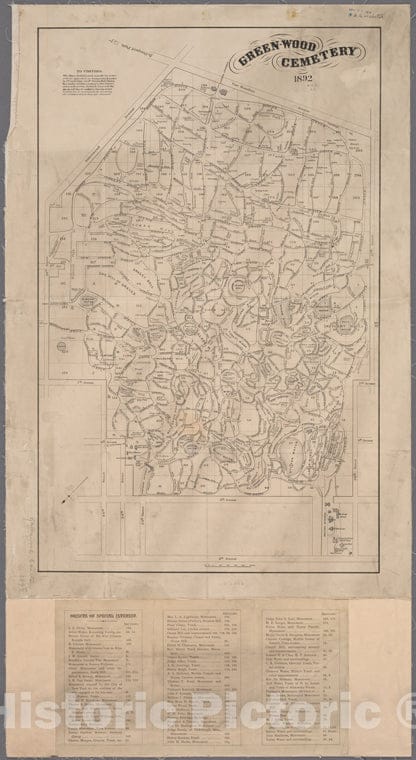 Historic 1892 Map - Map Of Green-Wood Cemetery. - Brooklyn (New York, N.Y.) Maps Of New York City And State - Brooklyn - Vintage Wall Art