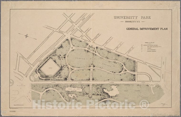 Historic 189-? Map - University Park, Brooklyn, N. Y, General Improvement Plan. - Brooklyn (New York, N.Y.) Maps Of New York City And State - Brooklyn - Vintage Wall Art