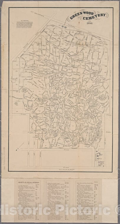 Historic 1886 Map - Map Of Greenwood Cemetery, Brooklyn. - Brooklyn (New York, N.Y.) Maps Of New York City And State - Brooklyn - Vintage Wall Art