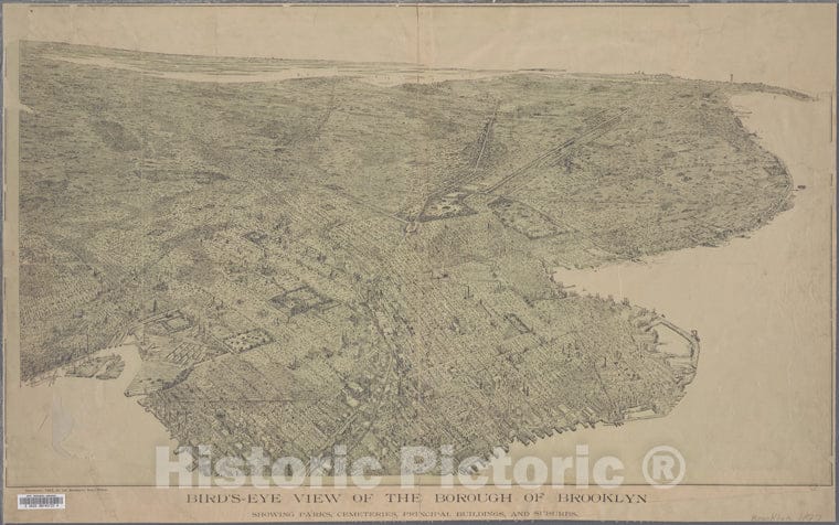 Historic 1897 Map - Bird'S-Eye View Of The Borough Of Brooklyn : Showing Parks, Indu - Brooklyn (New York, N.Y.) Maps Of New York City And State - Brooklyn - Vintage Wall Art