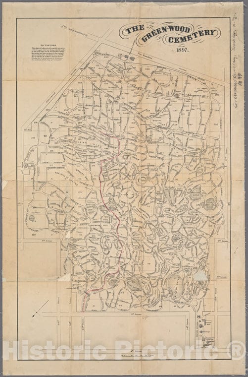 Historic 1897 Map - Greenwood Cemetery. - Brooklyn (New York, N.Y.) Maps Of New York City And State - Brooklyn - Vintage Wall Art