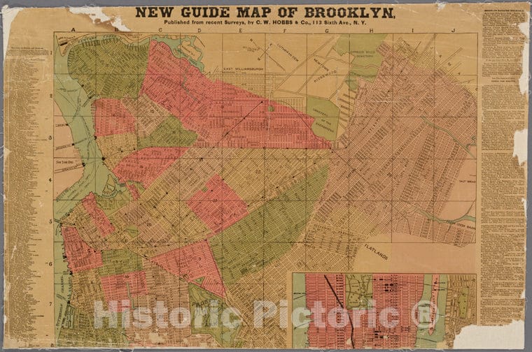 Historic 1896 Map - New Guide Map Of Brooklyn. - Brooklyn (New York, N.Y.) Maps Of New York City And State - Brooklyn - Vintage Wall Art