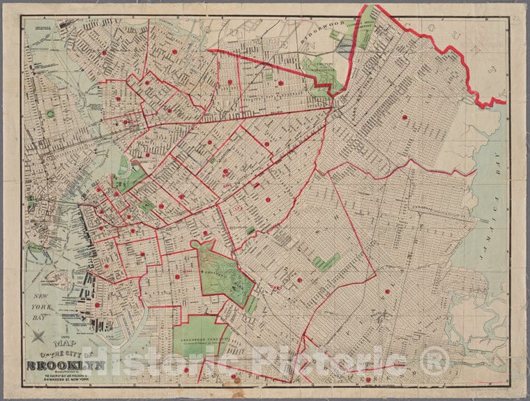 Historic 1895 Map - Map Of The City Of Brooklyn. - Brooklyn (New York, N.Y.) Maps Of New York City And State - Brooklyn - Vintage Wall Art