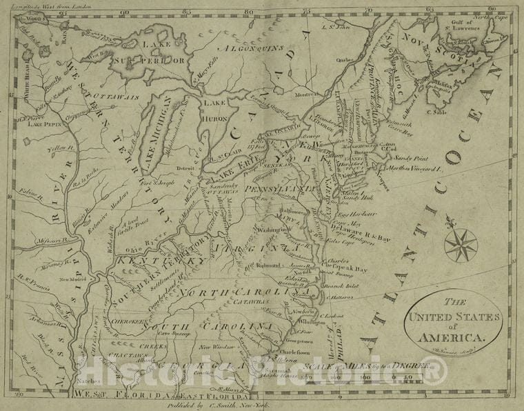 Historic 1797 Map - The United States Of America - United States - Maps - Early Works To 1800 - United States - The American War, From 1775 To 1783, With Plans - Vintage Wall Art