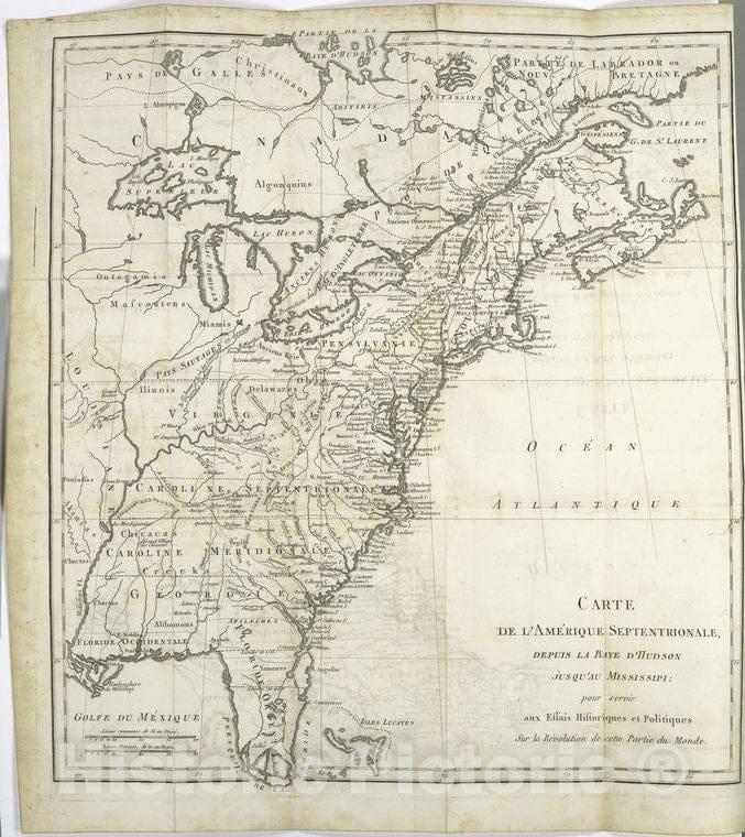 Historic Map - 1781 Map Of North America, From Hudson Bay To Mississippi: - Vintage Wall Art