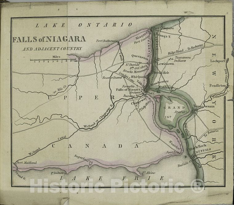 Historic 1828 Map - Falls Of Niagara And Adjacent Country. - United States - New York (N.Y.) - Niagara Falls Region (N.Y. And Ont.) - Maps - Vintage Wall Art