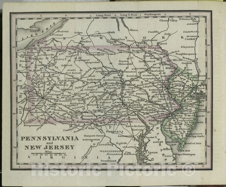 Historic 1828 Map - Pennsylvania And New Jersey. - United States - New Jersey - Pennsylvania - New Jersey - Maps - Pennsylvania - Maps - Vintage Wall Art