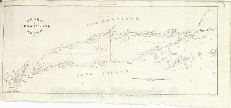 Historic 1822 Map - Chart Of Long Island Sound, 1822 - Vintage Wall Art